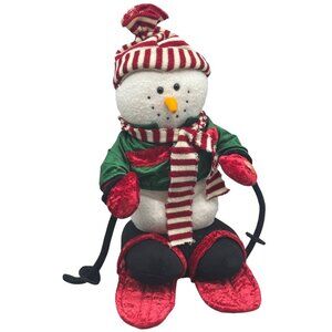 Ganz Plush Snowman Figurine on Skies & Sings Jingle Bells 13" Tall Used READ